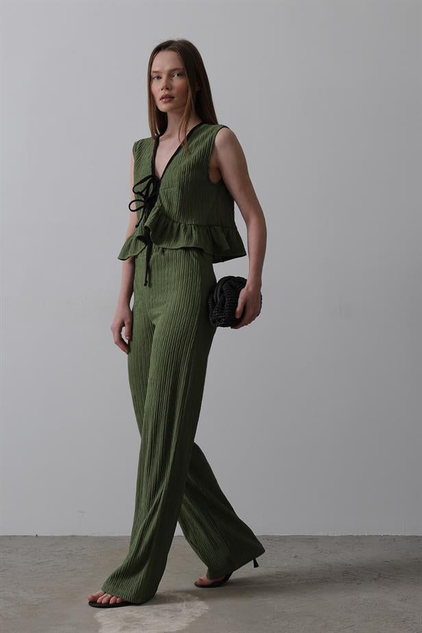 RYN Tied Front Ruffled Knit Set - Khaki - St. Louis