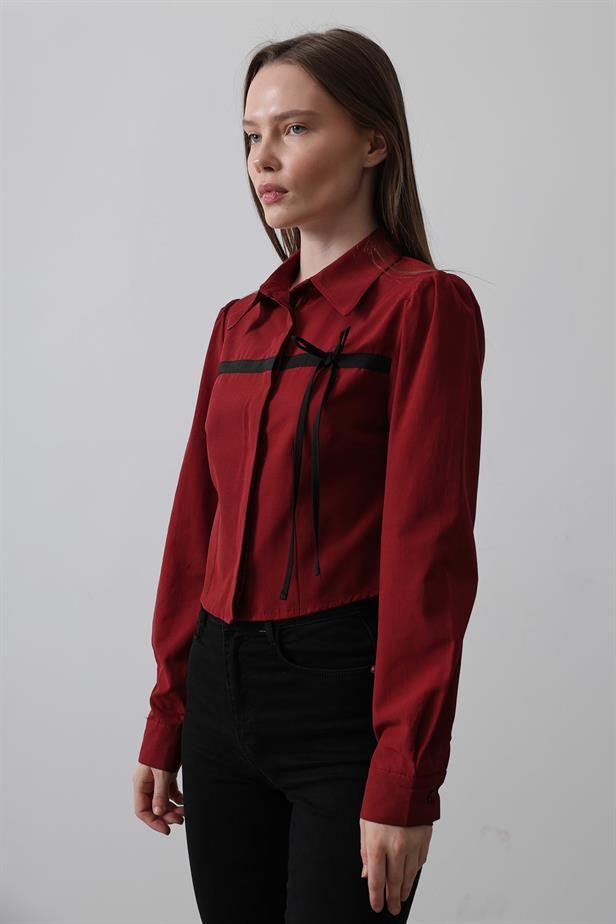 RYN Front Contrast Bow Shirt - Burgundy - Motril