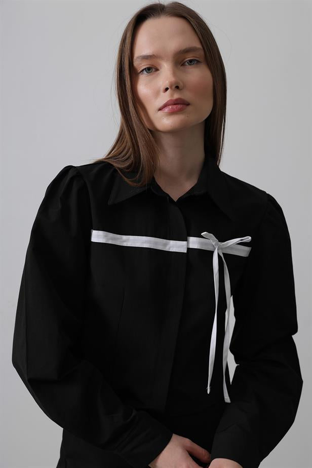 RYN Front Contrast Bow Shirt - Black - Sparks