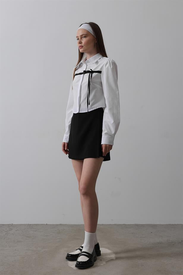 RYN Front Contrast Bow Shirt - White - El Dorado