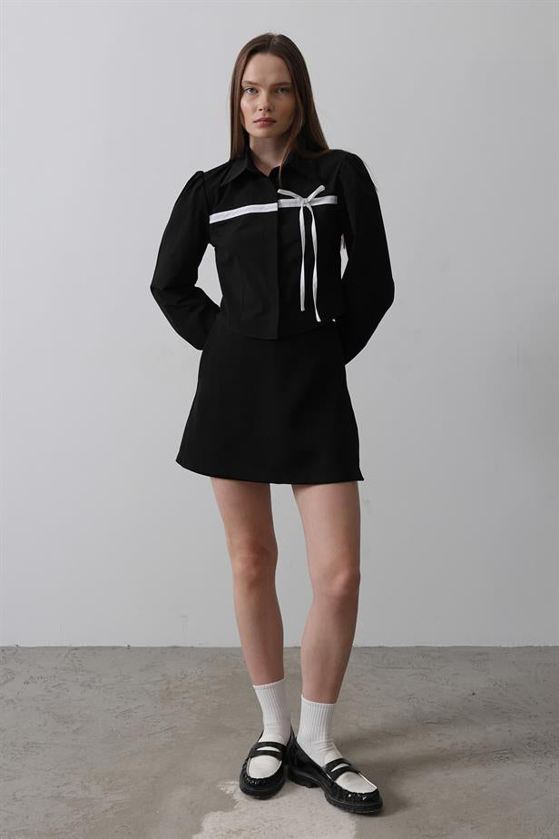 RYN Front Contrast Bow Shirt - Black - Sparks