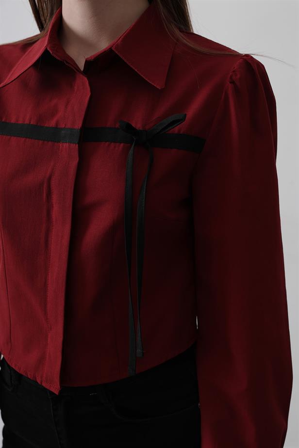 RYN Front Contrast Bow Shirt - Burgundy - Motril