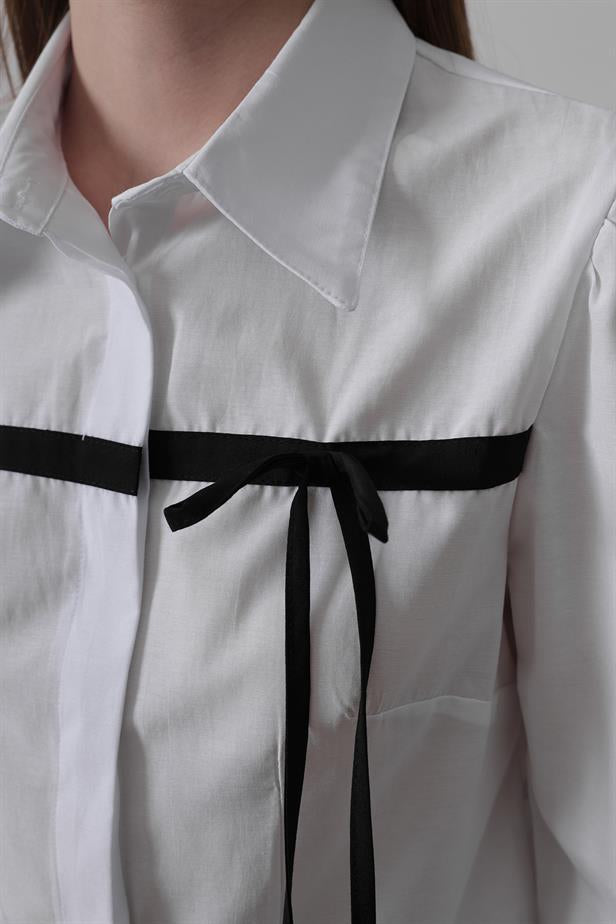 RYN Front Contrast Bow Shirt - White - El Dorado