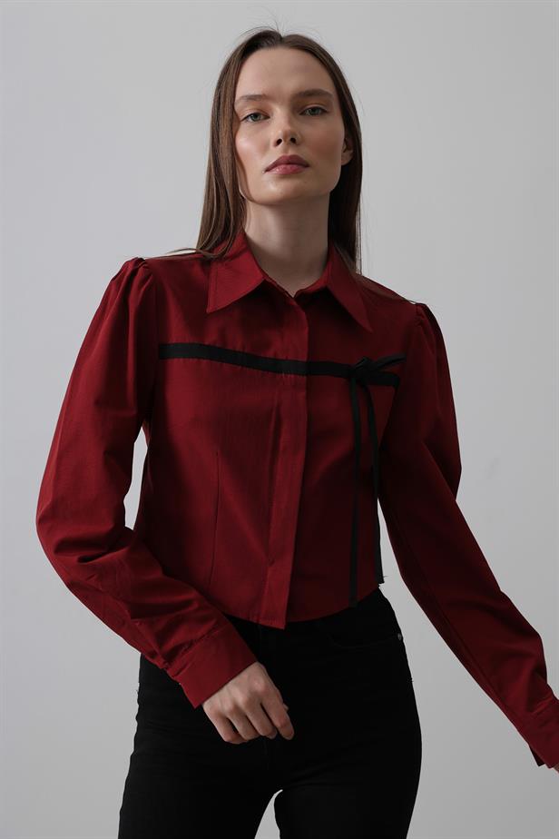 RYN Front Contrast Bow Shirt - Burgundy - Motril