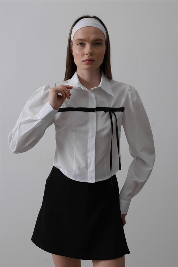 RYN Front Contrast Bow Shirt - White - El Dorado