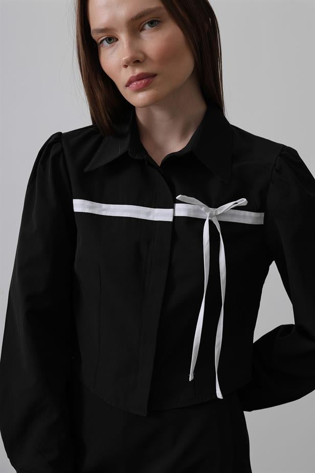 RYN Front Contrast Bow Shirt - Black - Sparks