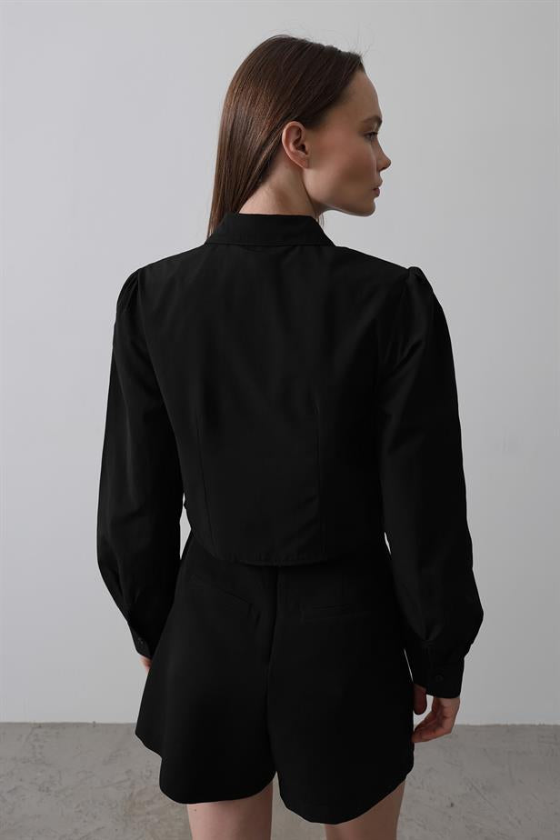 RYN Front Contrast Bow Shirt - Black - Sparks