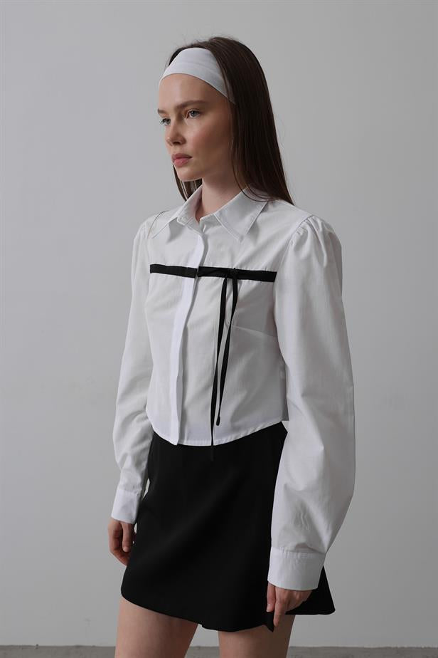 RYN Front Contrast Bow Shirt - White - El Dorado