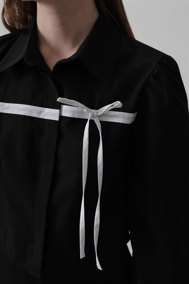 RYN Front Contrast Bow Shirt - Black - Sparks