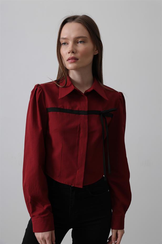 RYN Front Contrast Bow Shirt - Burgundy - Motril