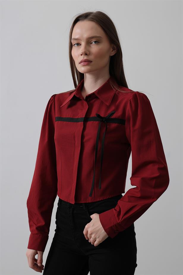 RYN Front Contrast Bow Shirt - Burgundy - Motril