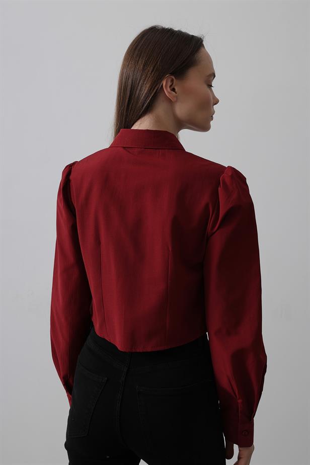 RYN Front Contrast Bow Shirt - Burgundy - Motril