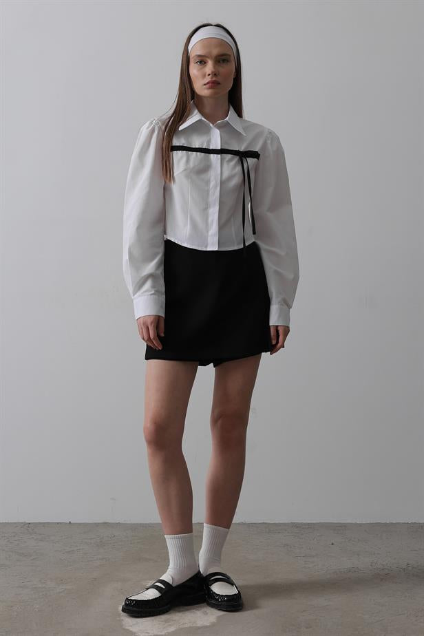 RYN Front Contrast Bow Shirt - White - El Dorado