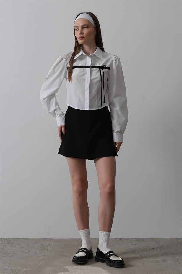 RYN Front Contrast Bow Shirt - White - El Dorado