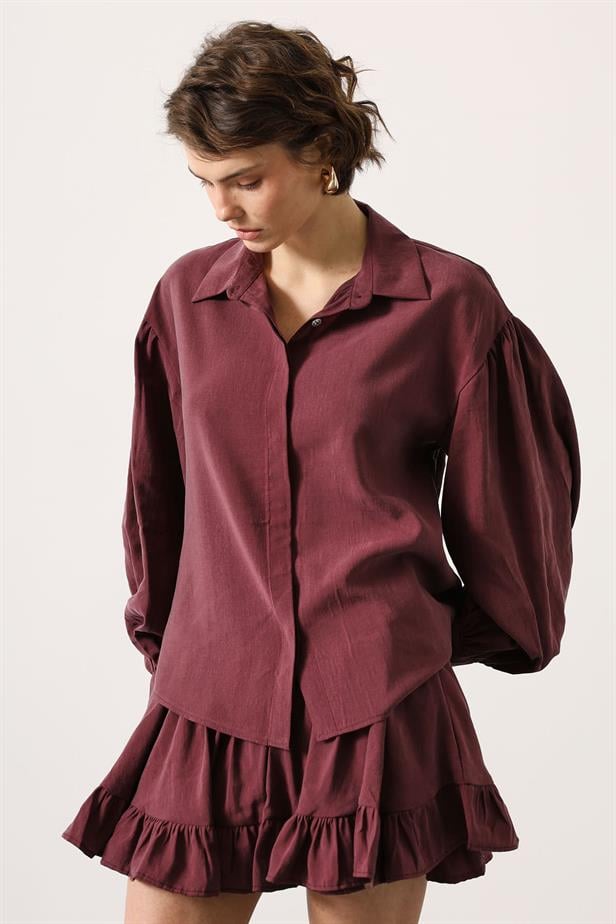 RYN OVERSIZED SLEEVE DETAIL SHIRT - Burgundy - The Hague