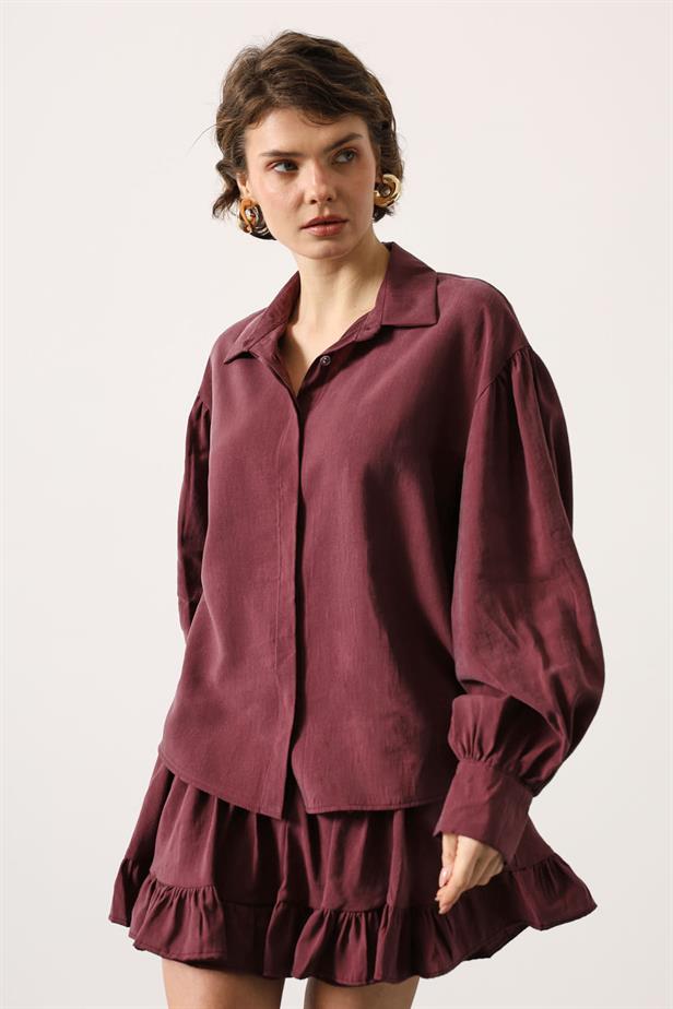 RYN OVERSIZED SLEEVE DETAIL SHIRT - Burgundy - The Hague