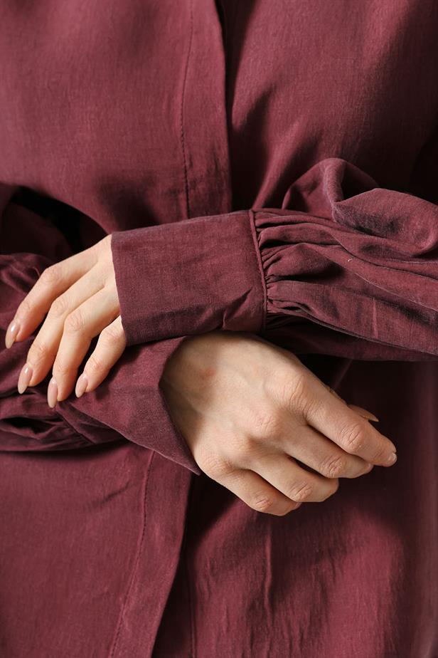 RYN OVERSIZED SLEEVE DETAIL SHIRT - Burgundy - The Hague
