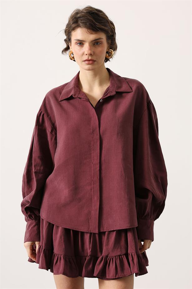 RYN OVERSIZED SLEEVE DETAIL SHIRT - Burgundy - The Hague