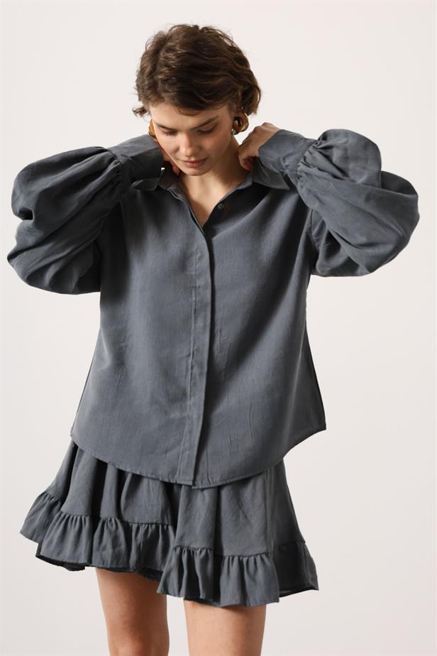 RYN OVERSIZED SLEEVE DETAIL SHIRT - Gray - Bridgeport