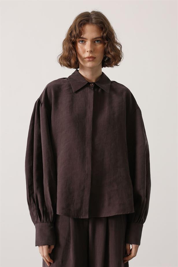 RYN OVERSIZED SLEEVE DETAIL SHIRT - Brown - Boucherville