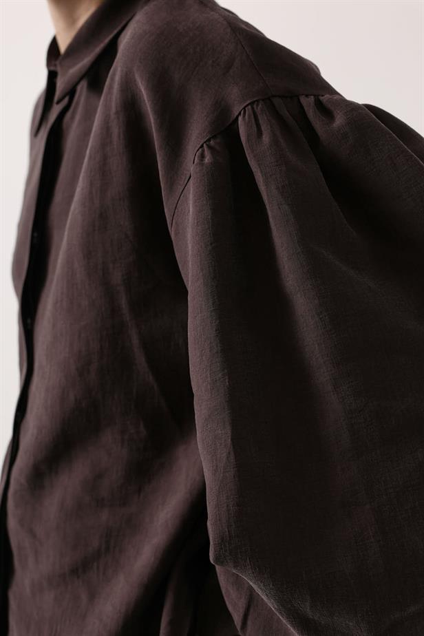 RYN OVERSIZED SLEEVE DETAIL SHIRT - Brown - Boucherville