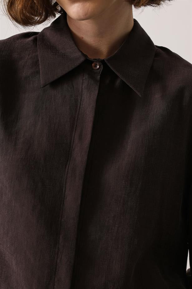 RYN OVERSIZED SLEEVE DETAIL SHIRT - Brown - Boucherville