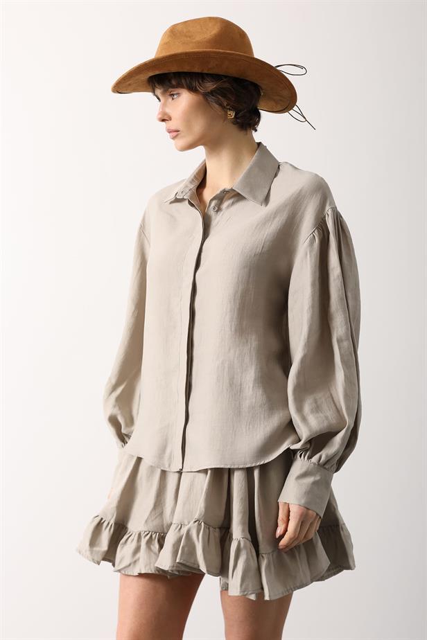 RYN OVERSIZED SLEEVE DETAIL SHIRT - Stone - Crotone