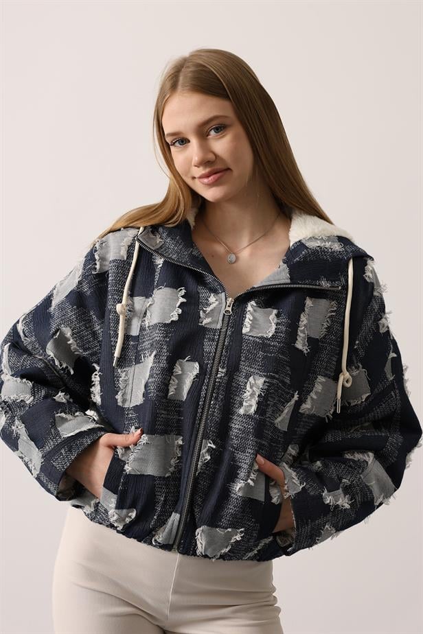 RYN SACAKLI DENİM KAPÜŞONLU BAMBER CEKET - Lacivert - Royal Oak