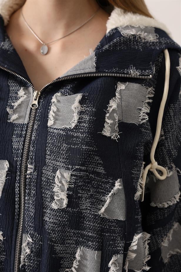 RYN SACAKLI DENİM KAPÜŞONLU BAMBER CEKET - Lacivert - Royal Oak