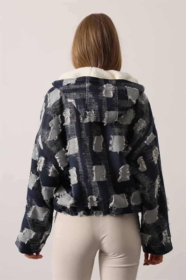 RYN SACAKLI DENİM KAPÜŞONLU BAMBER CEKET - Lacivert - Royal Oak