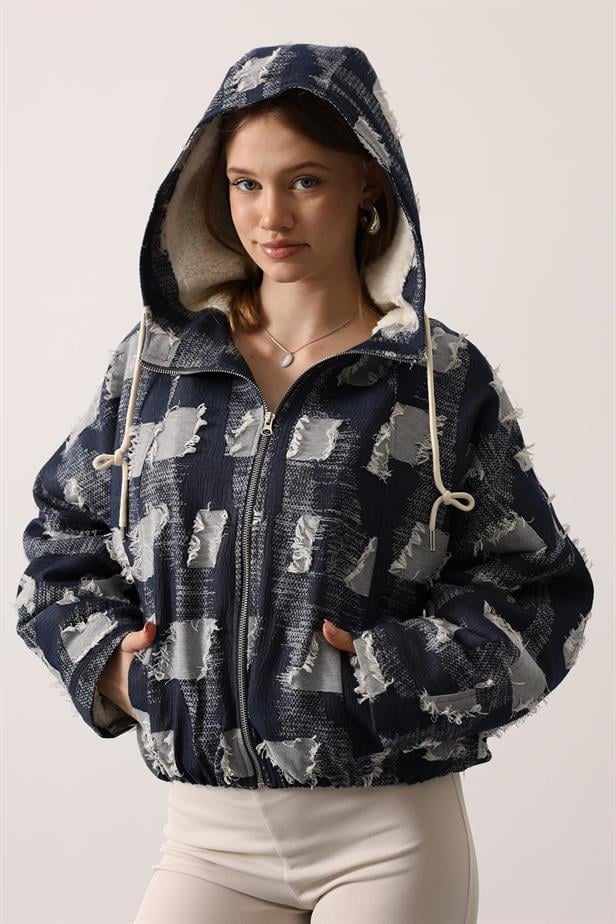 RYN SACAKLI DENİM KAPÜŞONLU BAMBER CEKET - Lacivert - Royal Oak