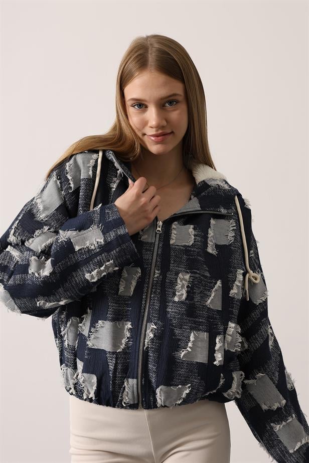 RYN SACAKLI DENİM KAPÜŞONLU BAMBER CEKET - Lacivert - Royal Oak