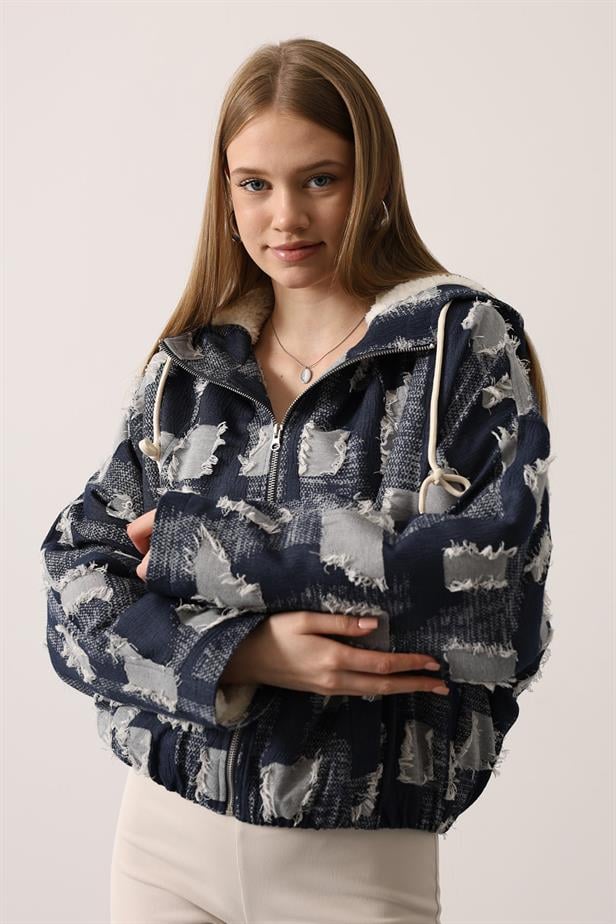 RYN SACAKLI DENİM KAPÜŞONLU BAMBER CEKET - Lacivert - Royal Oak