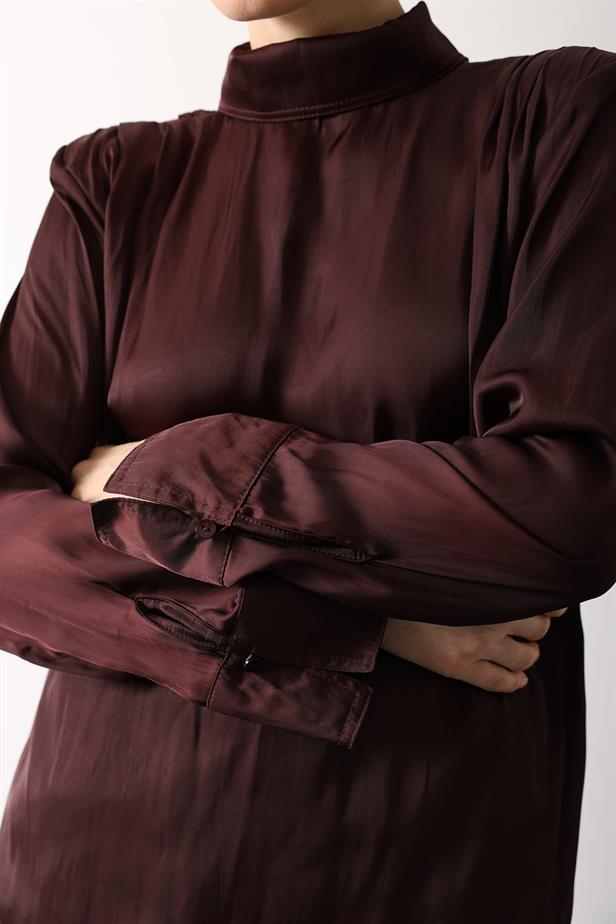 RYN SATEN PİLE DETAYLI BLUZ - Bordo - Sterling Heights