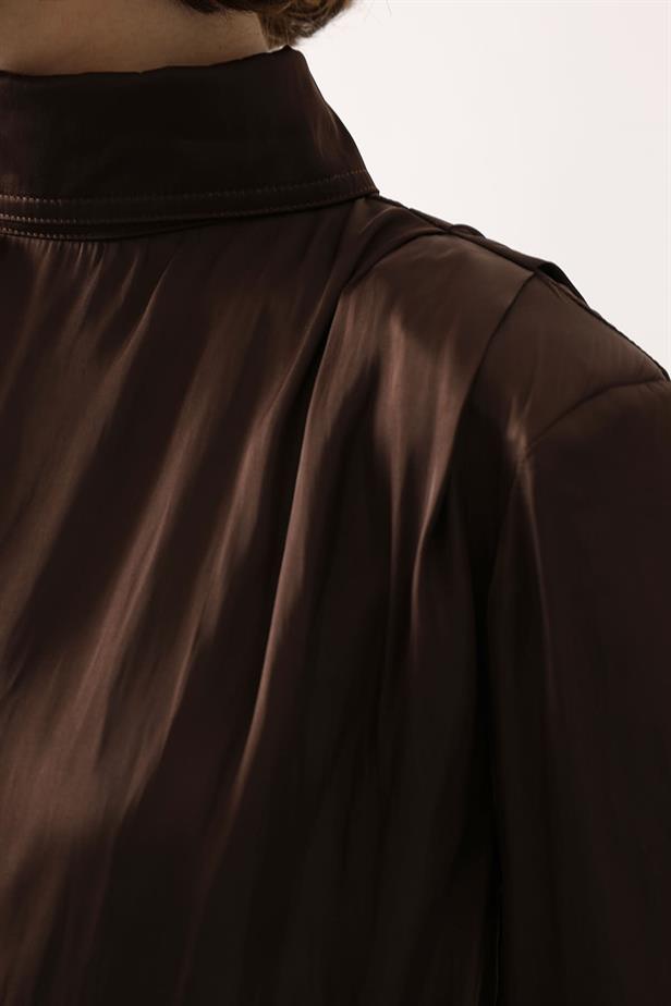 RYN SATIN PILE DETAILED BLOUSE - Brown - Delray Beach
