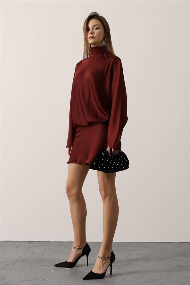 RYN SATEN ELBİSE - Bordo - Kankakee