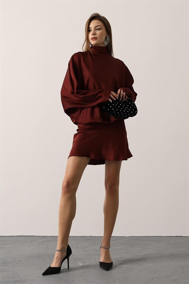 RYN SATEN ELBİSE - Bordo - Kankakee
