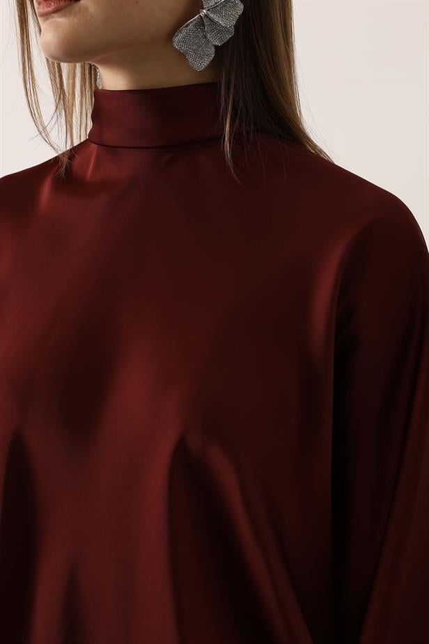 RYN SATEN ELBİSE - Bordo - Kankakee