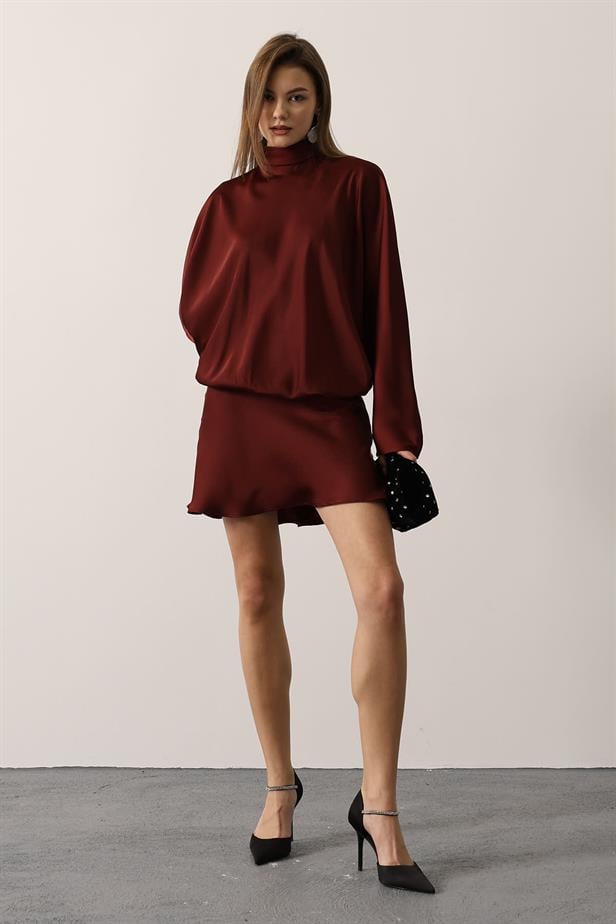 RYN SATEN ELBİSE - Bordo - Kankakee