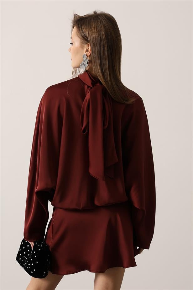RYN SATEN ELBİSE - Bordo - Kankakee
