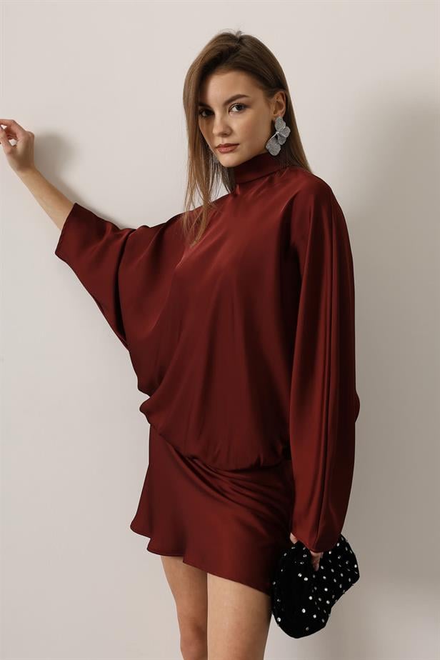 RYN SATEN ELBİSE - Bordo - Kankakee