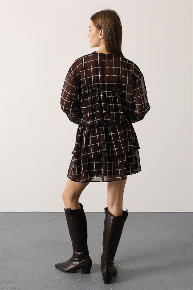 RYN CHIFFON PRINTED DRESS - Brown - Redlands