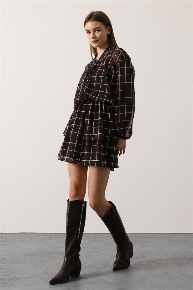 RYN CHIFFON PRINTED DRESS - Brown - Redlands