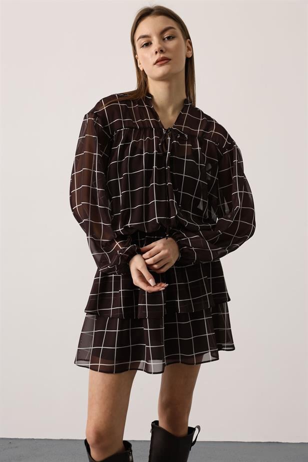 RYN CHIFFON PRINTED DRESS - Brown - Redlands