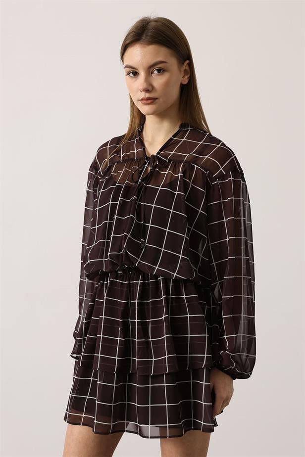 RYN CHIFFON PRINTED DRESS - Brown - Redlands