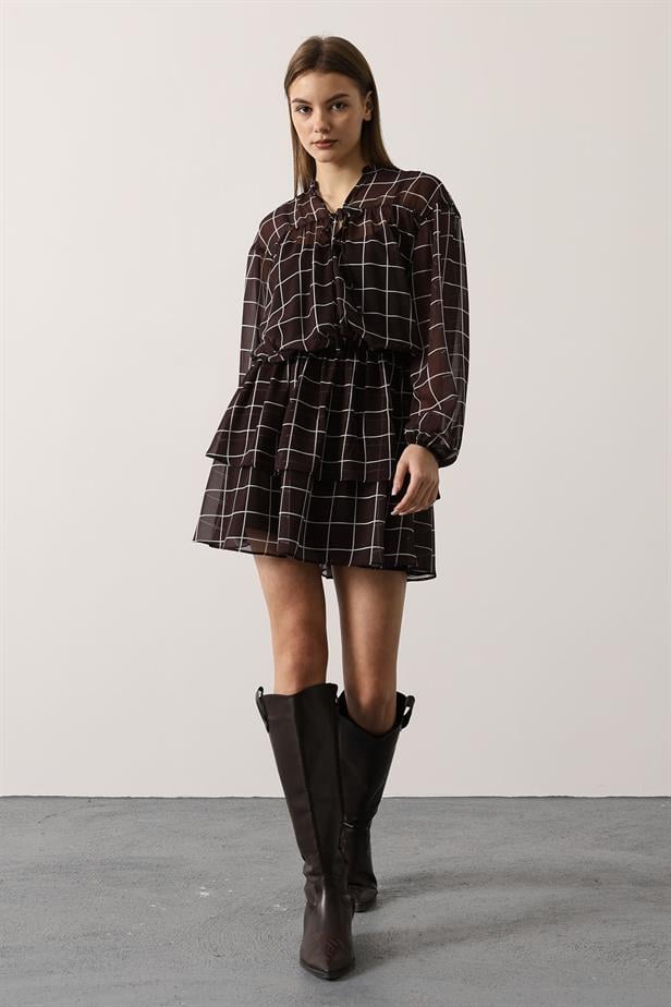 RYN CHIFFON PRINTED DRESS - Brown - Redlands