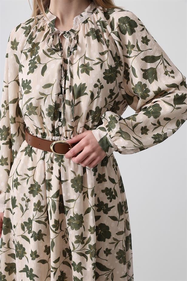 RYN Sequin Flower Pattern Dress - Green - Ecru - Leyland