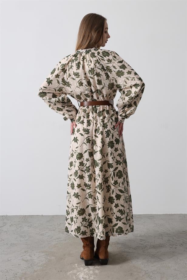 RYN Sequin Flower Pattern Dress - Green - Ecru - Leyland