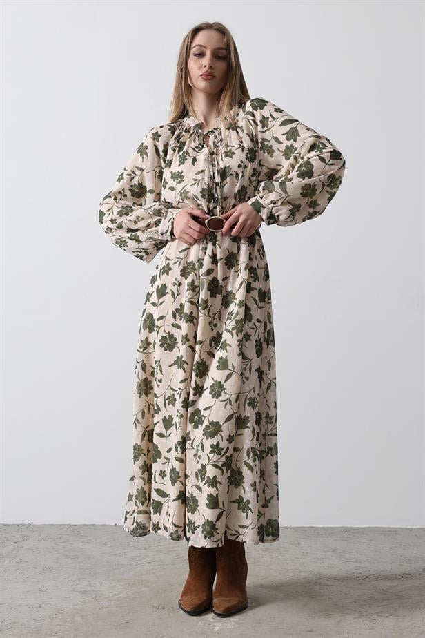 RYN Sequin Flower Pattern Dress - Green - Ecru - Leyland