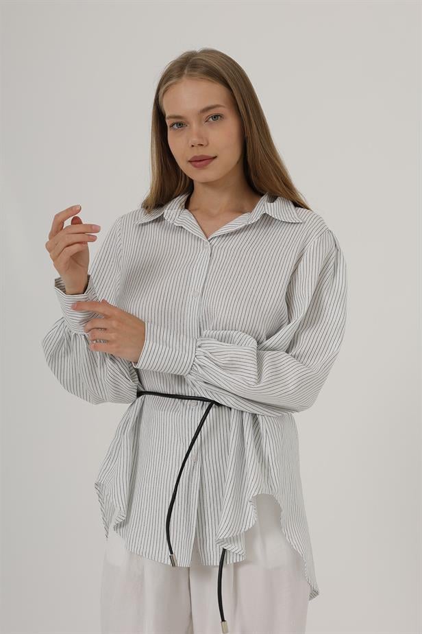 RYN Sequined Striped Belted Shirt - White - Leganés